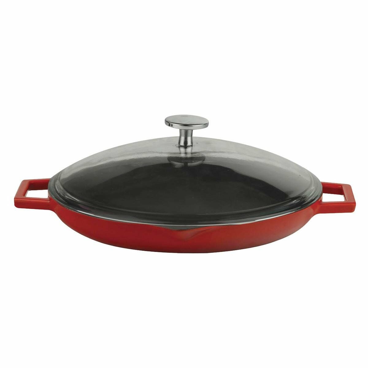 Lava Döküm Yuvarlak Kızartma Tavası Cam Kapaklı Döküm Demir Yekpare Çift Kulplu Çap(Ø)30cm.