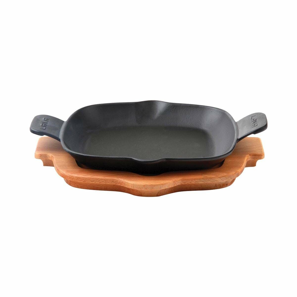 Lava Döküm Kızartma Tavası Kayın Servis Ahşabı Döküm Demir Yekpare Çift Kulplu Ölçü 26x26cm.