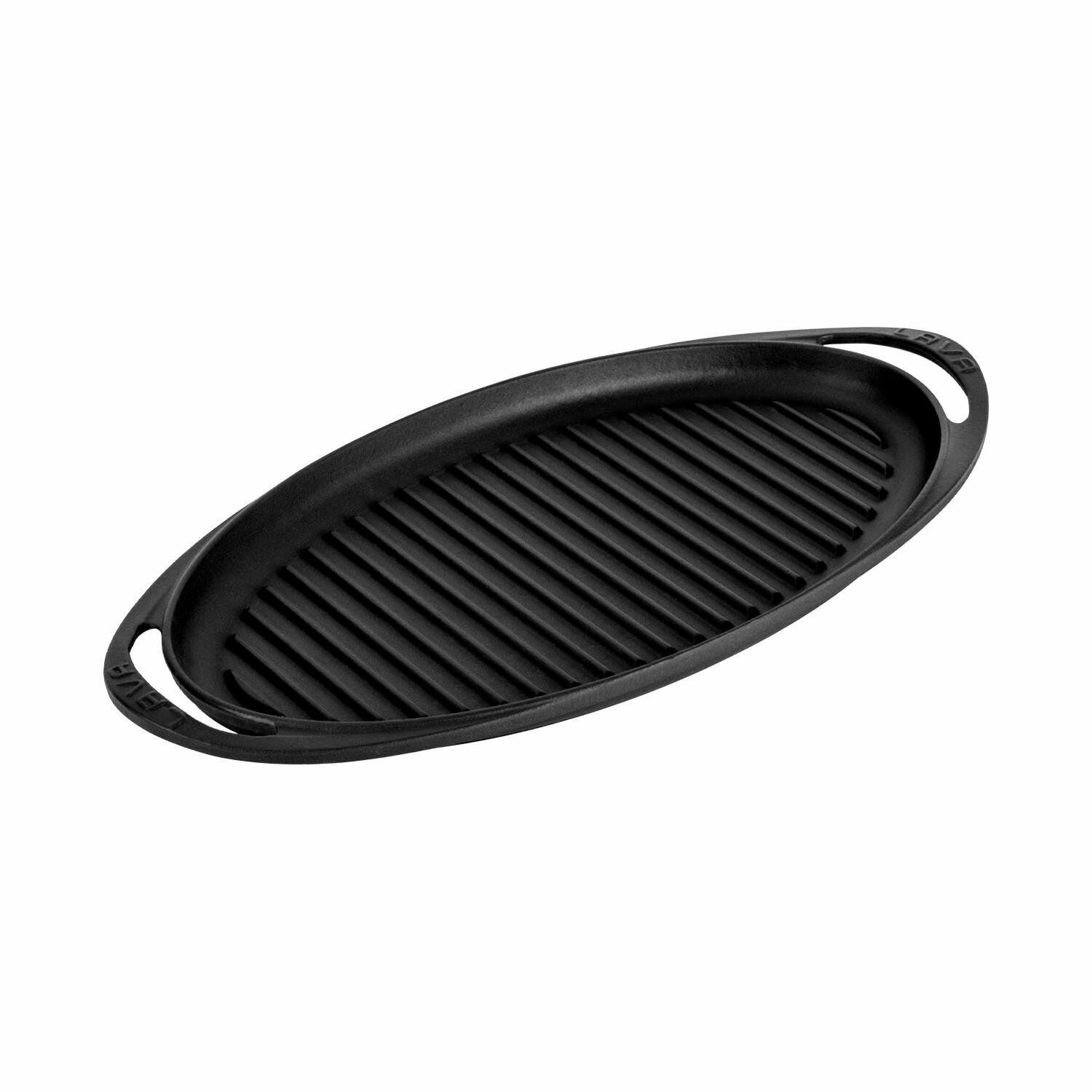 Lava Döküm Oval Izgara Tavası Döküm Demir Yekpare Kulplu Ölçü 23x40cm.