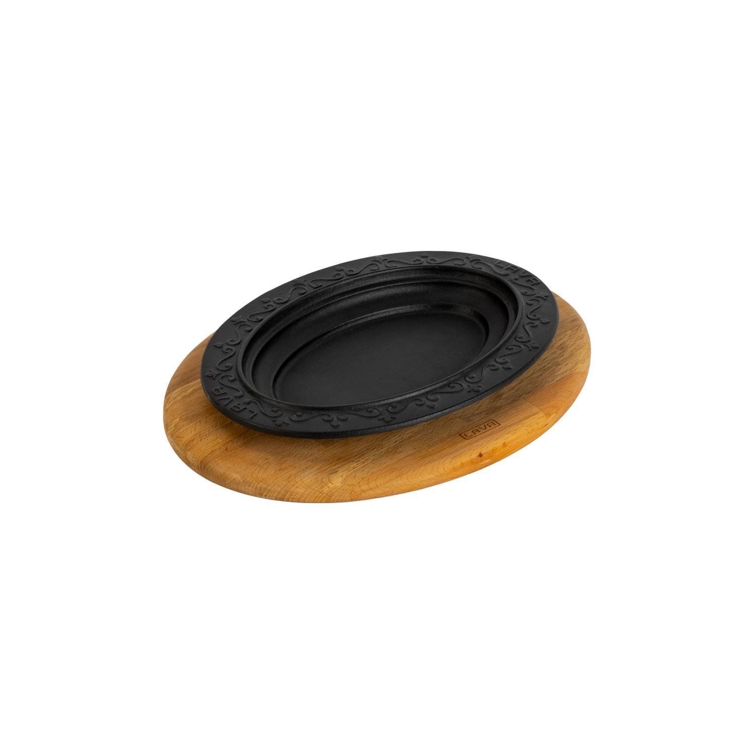 Lava Döküm Oval Döner, Kebap Tabağı, ahşap altlıklı. Ölçü 21x16cm.