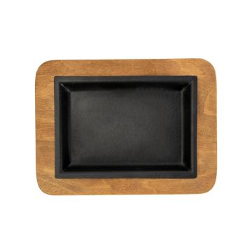 Lava Döküm Dikdörtgen Servis Tabağı ve Ahşap altlığı. Ölçü 14x20cm.