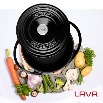 Lava Döküm Yuvarlak Tencere Döküm Demir Kapak Heritage Serisi Çap(Ø)20cm Siyah