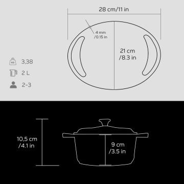 Lava Döküm Yuvarlak Tencere Döküm Demir Kapak Heritage Serisi Çap(Ø)20cm Siyah
