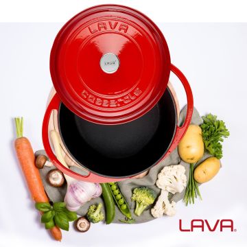 Lava Döküm Yuvarlak Tencere Döküm Demir Kapak Heritage Serisi Çap(Ø)20cm Kırmızı