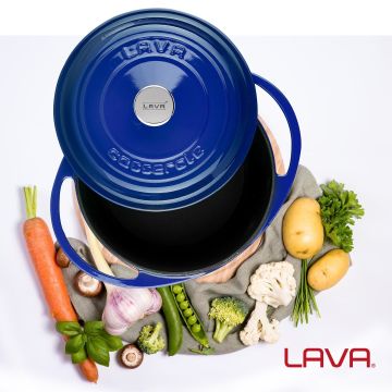 Lava Döküm Yuvarlak Tencere Döküm Demir Kapak Heritage Serisi Çap(Ø)20cm Mavi
