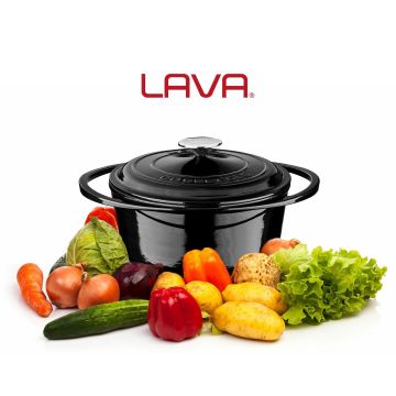 Lava Döküm Yuvarlak Tencere Döküm Demir Kapak Heritage Serisi Çap(Ø)24cm Siyah