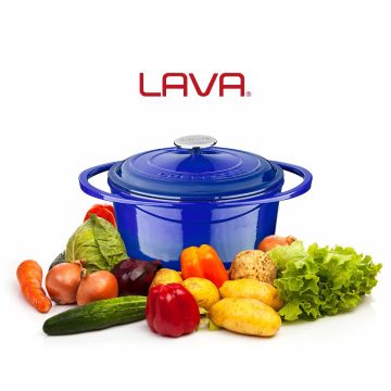 Lava Döküm Yuvarlak Tencere Döküm Demir Kapak Heritage Serisi Çap(Ø)24cm Mavi