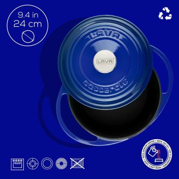Lava Döküm Yuvarlak Tencere Döküm Demir Kapak Heritage Serisi Çap(Ø)24cm Mavi