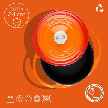 Lava Döküm Yuvarlak Tencere Döküm Demir Kapak Heritage Serisi Çap(Ø)24cm Turuncu