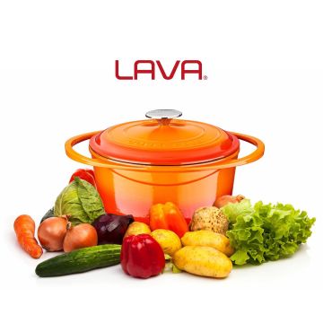 Lava Döküm Yuvarlak Tencere Döküm Demir Kapak Heritage Serisi Çap(Ø)24cm Turuncu