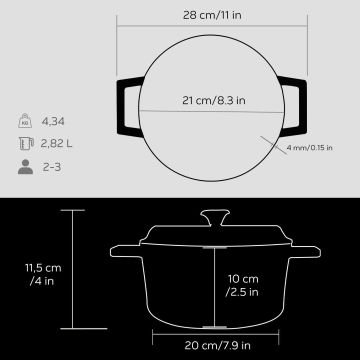 Lava Döküm Yuvarlak Tencere Döküm Demir Yekpare Kulplu Edition Serisi Çap(Ø)20cm. Siyah