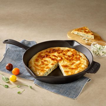 Lava Döküm Yuvarlak Kızartma Tavası Döküm Demir Yekpare Saplı. Çap(Ø)34cm