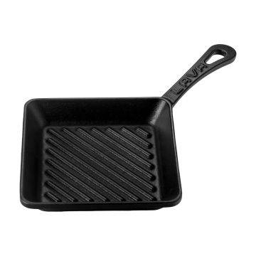 Lava Döküm Mini Kare Izgara Tava Döküm Demir Yekpare Saplı Ölçü 16x16cm.