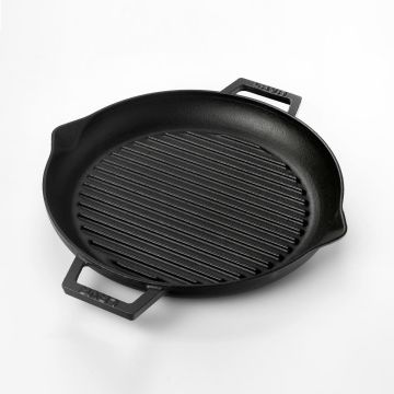 Lava Döküm Yuvarlak Izgara Tavası Döküm Demir Yekpare Çift Kulplu Çap(Ø)26cm.