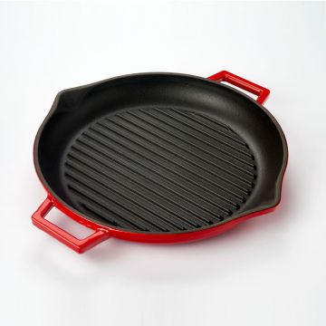 Lava Döküm Yuvarlak Izgara Tavası Döküm Demir Yekpare Çift Kulplu Çap(Ø)30cm.