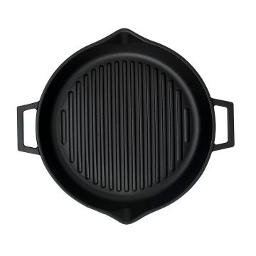 Lava Döküm Yuvarlak Izgara Tavası Döküm Demir Yekpare Çift Kulplu Konkav Taban 15mm. Çap(Ø)30cm.