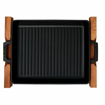 Lava Döküm Dikdörtgen Izgara Tavası Kayın Servis Ahşabı Döküm Demir Yekpare Çift Kulplu Ölçü 26x32cm.