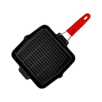 Lava Döküm Kare Sığ Izgara Tavası Silikon Tel Saplı Ölçü 24x24cm.