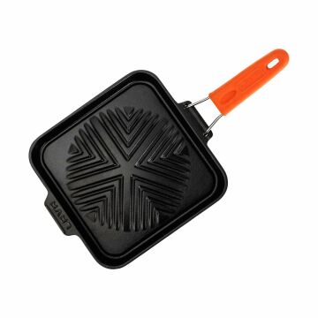 Lava Döküm Kare Sığ Izgara Tavası Snow Serisi Silikon Tel Saplı Ölçü 24x24cm.