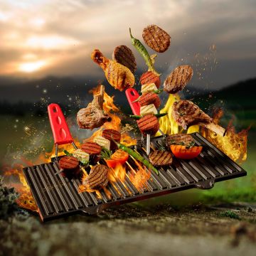 Lava Döküm Dikdörtgen Mangal Izgarası Silikon Paslanmaz Çift Tel Saplı Ölçü 40x25cm.