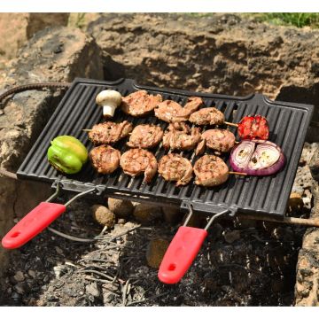 Lava Döküm Dikdörtgen Mangal Izgarası Silikon Paslanmaz Çift Tel Saplı Ölçü 40x25cm.