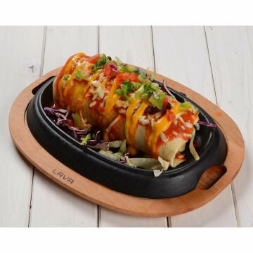 Lava Döküm Oval Fajita Tabağı Kayın Servis Ahşabı Ölçü 12x19cm.