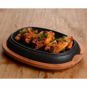 Lava Döküm Oval Fajita Tabağı Kayın Servis Ahşabı Ölçü 12x19cm.