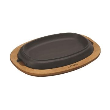 Lava Döküm Oval Fajita Tabağı Kayın Servis Ahşabı Ölçü 26x19cm.