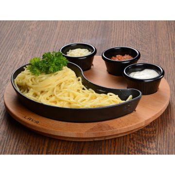 Lava Döküm Damla Formlu Yingyang Fajita Tabağı Kayın Servis Ahşabı Ölçü 10x20cm. (Bu ürüne sos kapları dahil değildir)