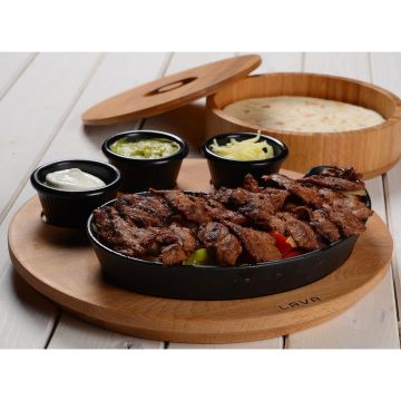 Lava Döküm Damla Formlu Yingyang Fajita Tabağı Kayın Servis Ahşabı Ölçü 10x20cm. (Bu ürüne sos kapları dahil değildir)