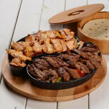 Lava Döküm Damla Formlu 2'li Set Yingyang Fajita Tabağı Kayın Servis Ahşabı Ölçü 10x20cm.