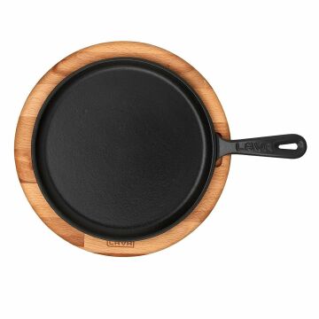 Lava Döküm Yuvarlak Pizza Krep Pankek Tavası Döküm Demir Yekpare Saplı Kayın Servis Ahşabı Çap(Ø)20cm.