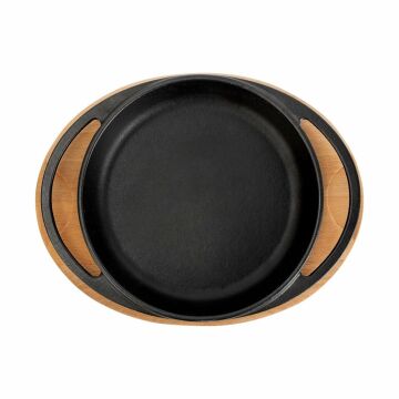 Lava Döküm Yuvarlak Sahan Döküm Demir Yekpare Çift Kulplu Kayın Servis Ahşabı Çap(Ø)20cm.