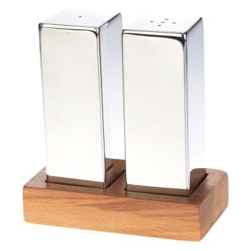 GRV-317-XL Groovy Everest Büyük Kare İkili Tuzluk Seti (Parlak-Mat) - Ø4 cm x h 12.5 cm