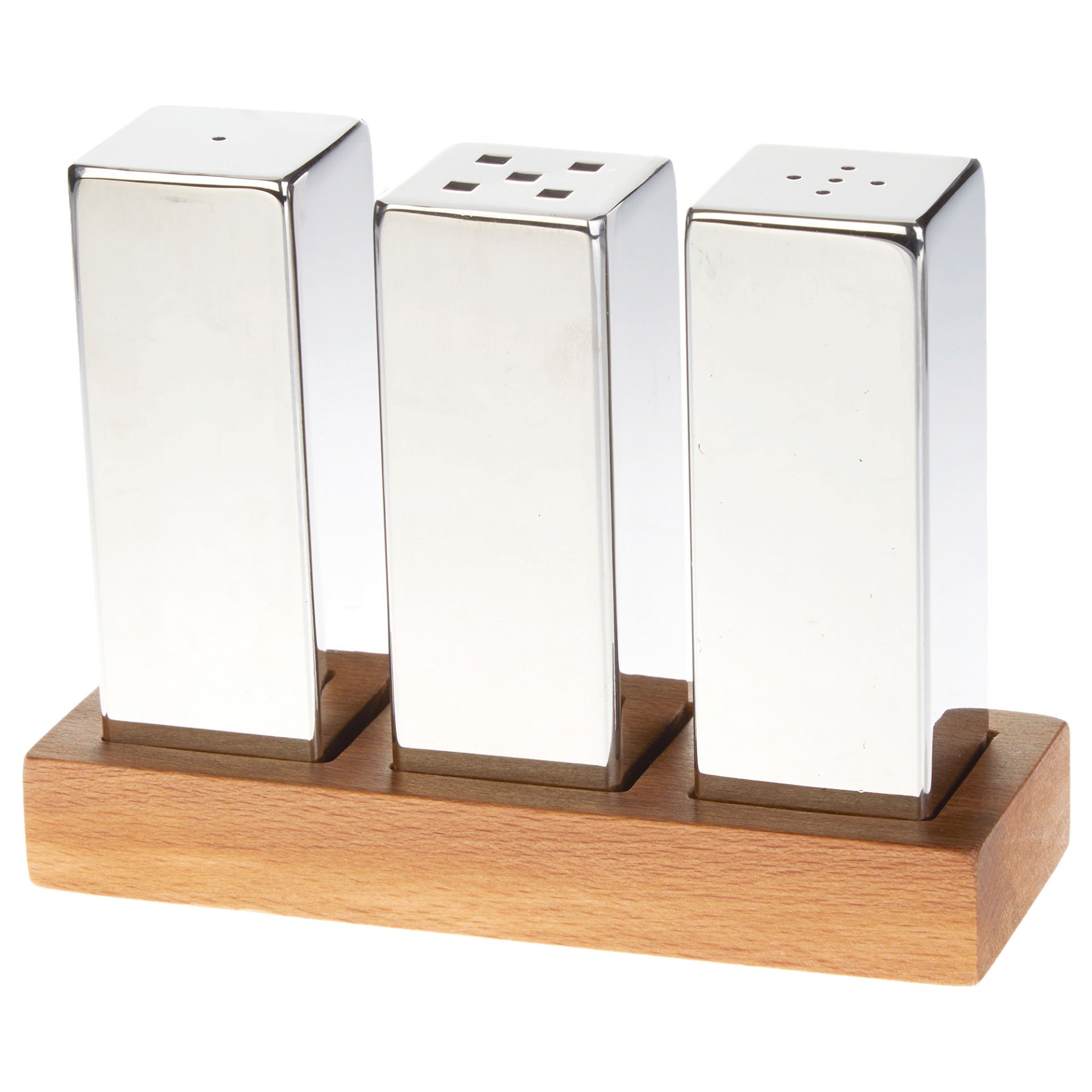 GRV-294-XL Groovy Everest Büyük Kare Üçlü Tuzluk Biberlik Seti (Parlak-Mat)