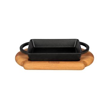 Lava Döküm Dikdörtgen Sahan Döküm Demir Yekpare Çift Kulplu Kayın Servis Ahşabı Ölçü 12x15cm.