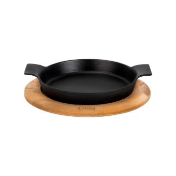 Lava Döküm Yuvarlak Sahan Döküm Demir Yekpare Çift Kulplu Kayın Servis Ahşabı. Çap(Ø)18cm.