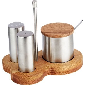 GRV-242 Groovy Standlı Üçlü Tuzluk / Baharatlık Takımı - 16×11 cm