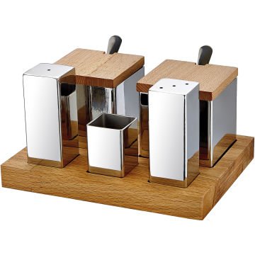 GRV-48 Groovy Beşli Kare Tuzluk Baharatlık Takımı (Parlak&Mat) - 16 x 12 x 2 cm