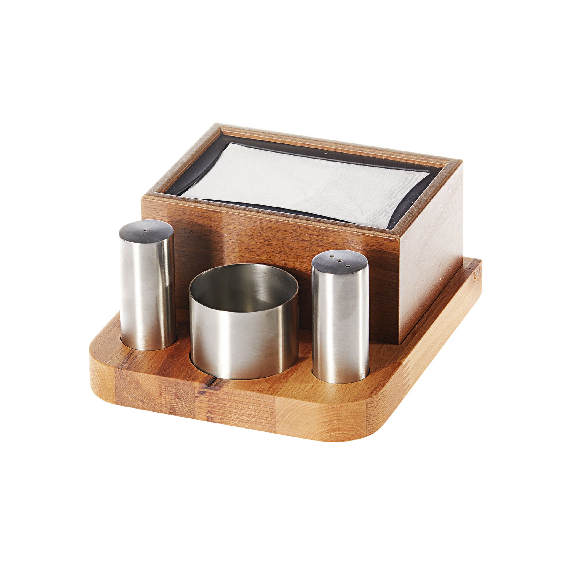 GRV-299 Groovy Ahşap Dispenser Peçetelikli Tuzluk Takımı
