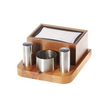 GRV-299 Groovy Ahşap Dispenser Peçetelikli Tuzluk Takımı