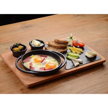 Lava Döküm Yuvarlak Sahan Döküm Demir Yekpare Çift Kulplu Kayın Servis Ahşabı Çap(Ø)16cm. (Sos Kapları Dahil Değildir.)