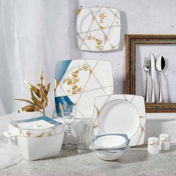 Korkmaz Bone Selection 60 Parça Kare Yemek Takımı A8454