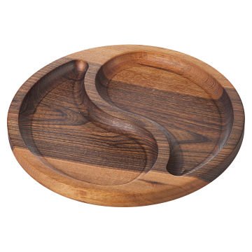 GRV-1892 Ceviz Yuvarlak Bölmeli Sunum Tahtası - 25 cm